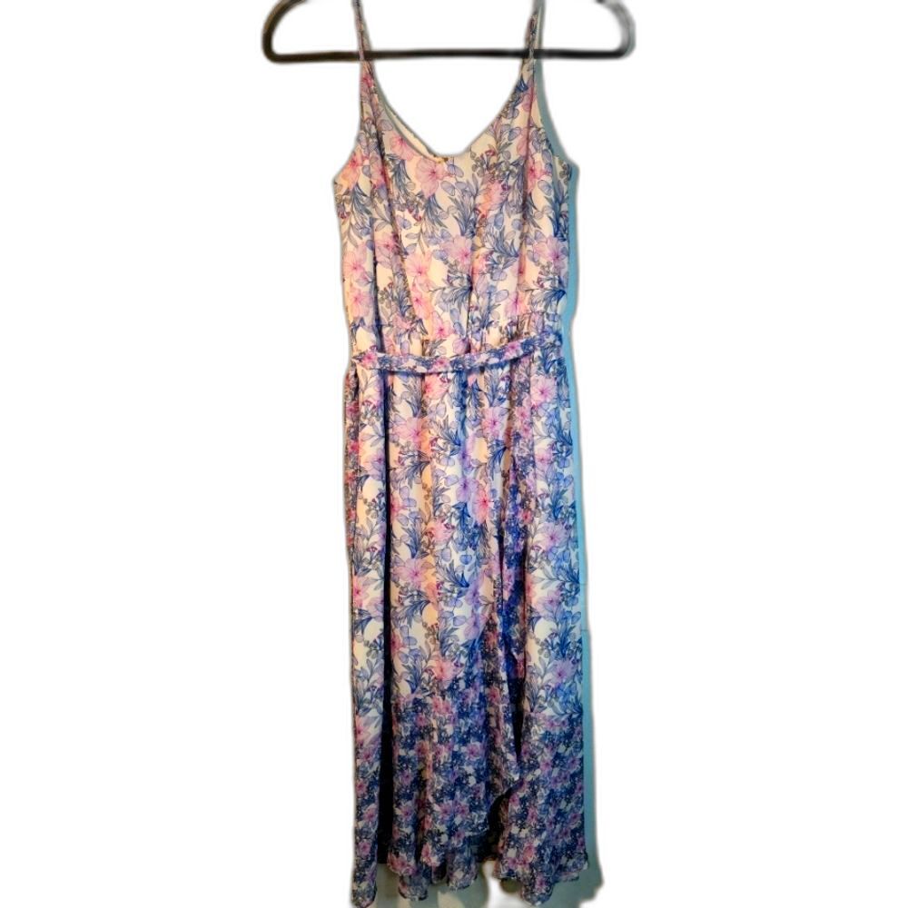 Vince Camuto Floral Wrap Faux Maxi Dress Size 4 Blue Purple Summer Cottagecore